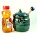 Handmade Honey jar and dipper IN STOCK - Dark Blue Ceramic Honey Pot with matching honey dipper - hostess thank you - housewarming gift