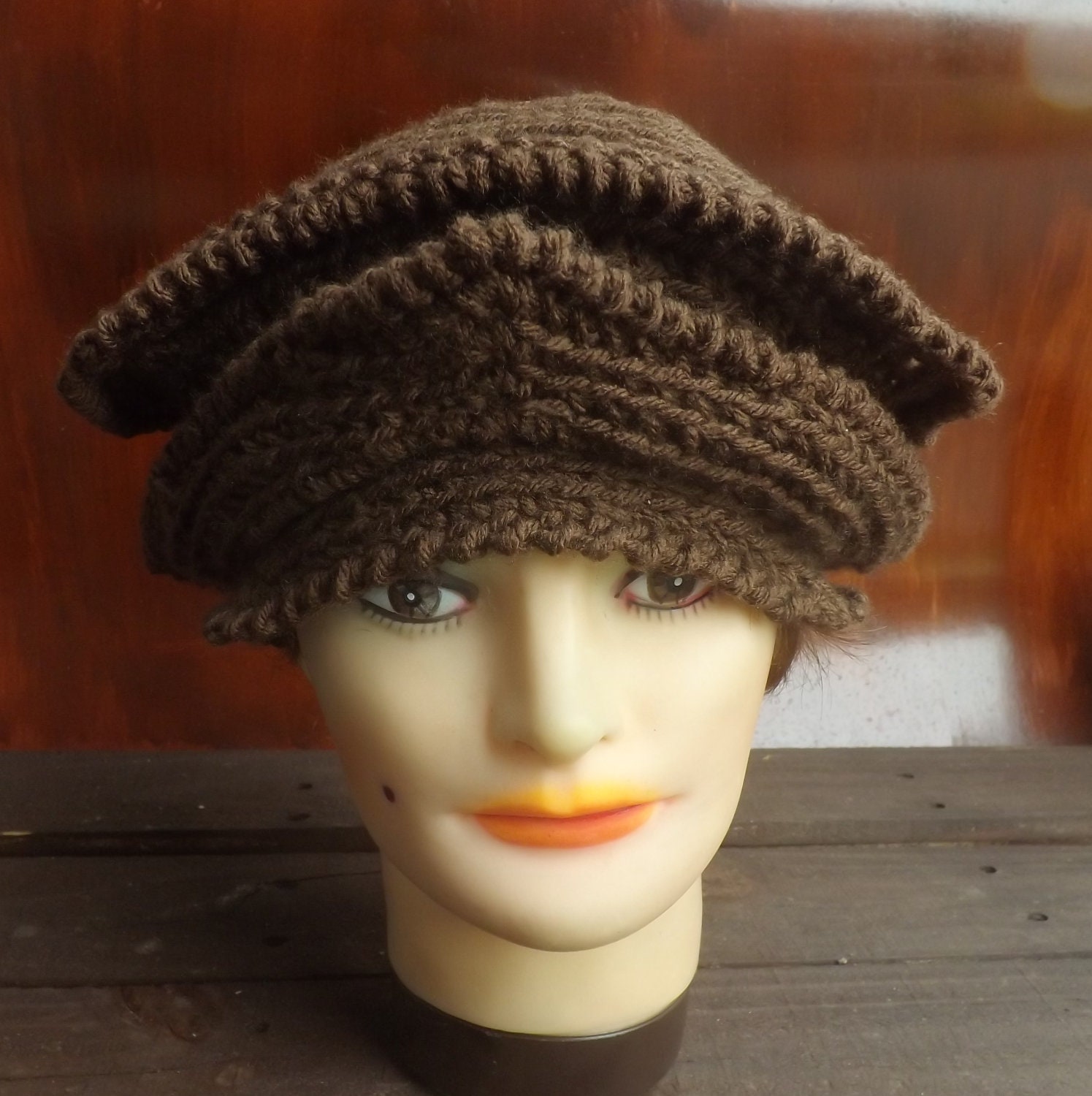 Crochet Hat Women Hat - MICHELLE Double Flap Flapper Cloche Hat in Brown - Womens Crochet Cloche Hat - Crochet Womens Hat - Custom Order