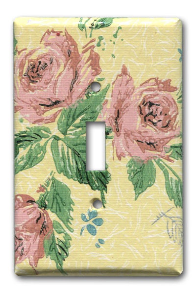 Pink Roses 1960's Vintage Wallpaper Switch Plate