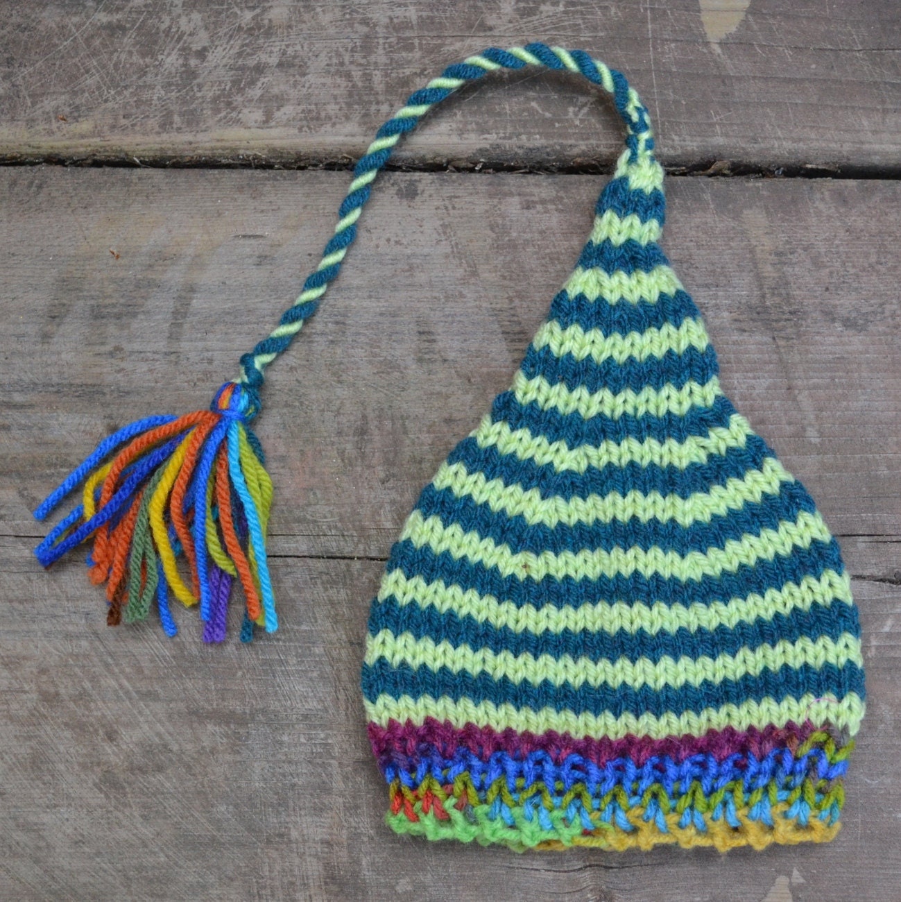 Newborn Baby Boy Girl Hat Photo Prop ReADY to SHiP ELF TaSSeL BeANiE Unigender KNiT Rainbow Lemon Lime Teal Blue Pixie Fairy Sprite Cap