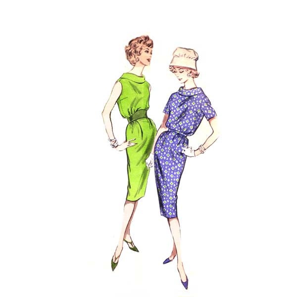 60s Funnel Neck Dress 34-26-36 mad men