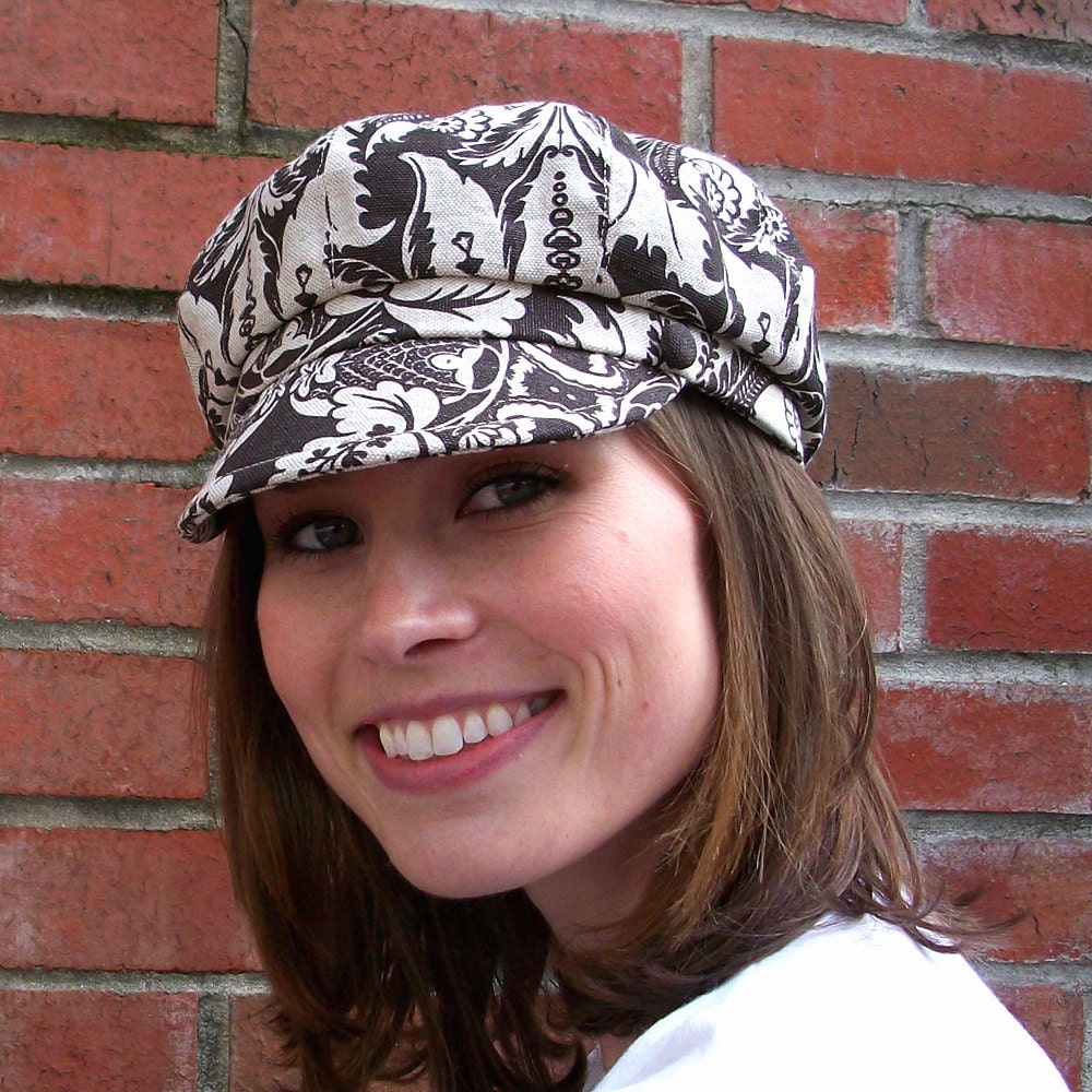 Womens Newsboy Cap,Womens Hats - Taupe and Brown Linen