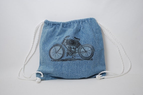 Recycled Cotton Knapsack with Vintage Motorcycle Transfer