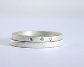 Three Diamond Wedding Ring Set - Matte Finish Sterling Silver - Eco Friendly - Modern Engagement Rings