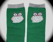 Green Owl Leg Warmers one size fits 5 months to pre teen