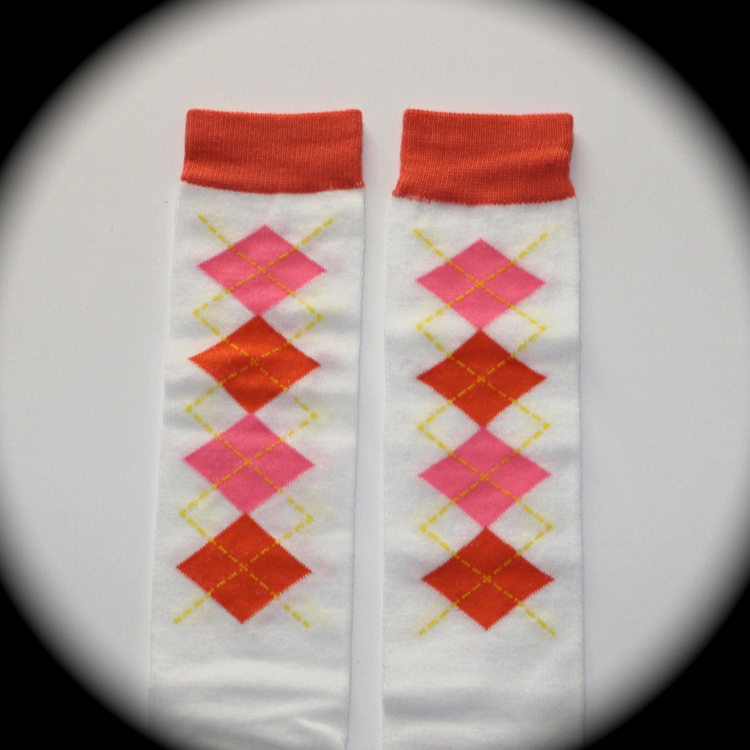 Pink and Orange Argyle Leg Warmers one size fits 5 months to pre teen