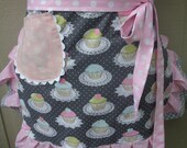 Aprons - Womens Cupcake Half Aprons - My Cupcake Party - Cupcake Fabric - Handmade Ruffled  Apron