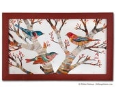 Summer Bluejay Robin Collage, The Warblers (Horizontal), Wood Framed Original, Made to Order