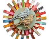 Springtime Sunburst, Songbird Collection (Paint Sticks), Original Wood Art Assemblage, Made to Order