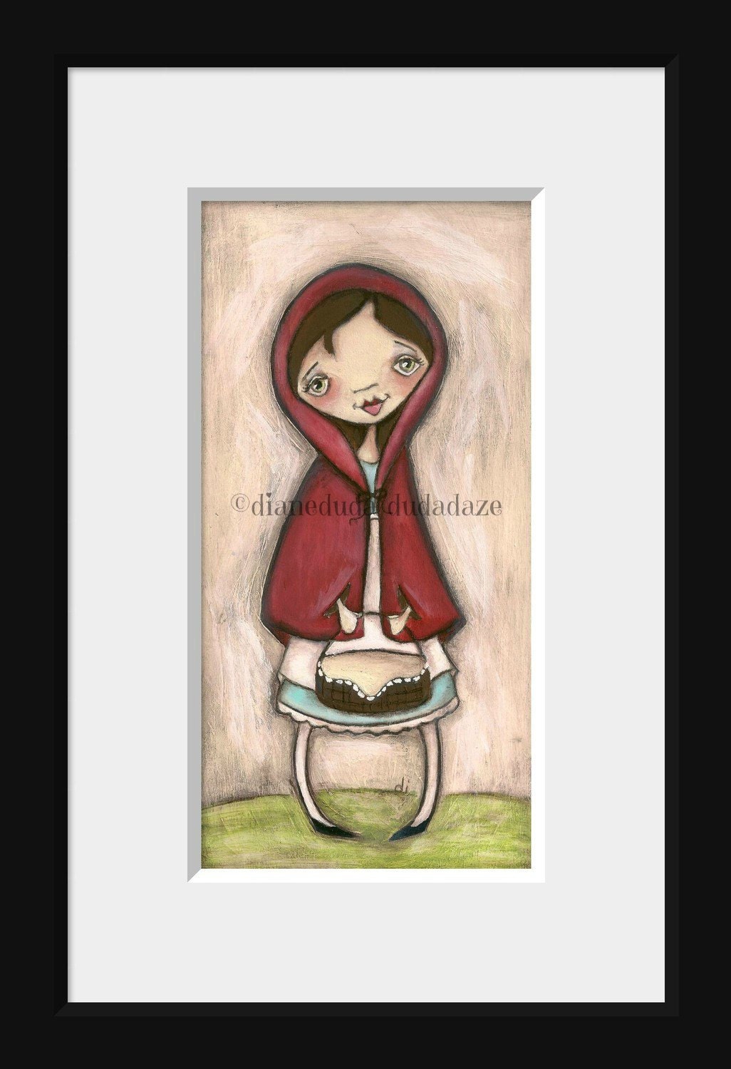 A print of my original folk art painting - SIMPLY RED-  little red riding hood