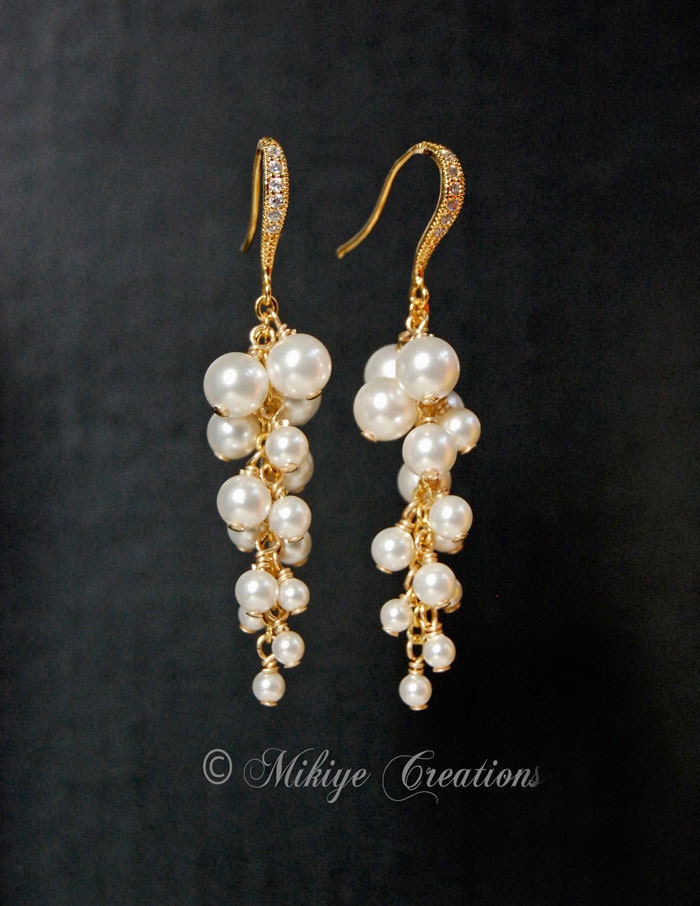 Bridal Chandelier Swarovski Crystal Cubic Zirconia Drop Earrings - Glistening Evette With Pearls