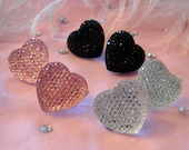 Crystal Heart Stud Earrings- Pink, Silver or Black