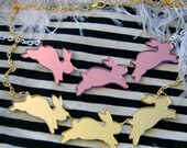 Mirror Acrylic Bouncing Bunnies Necklace