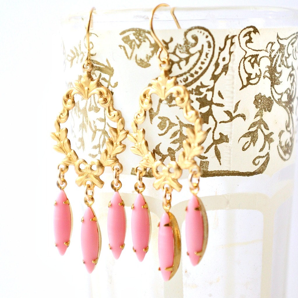 Long Pink Victorian Chandelier Earrings