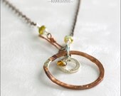 Sterling Silver & Copper Ring Necklace With Amber Crystal Stone - Jewelry by Jason Stroud