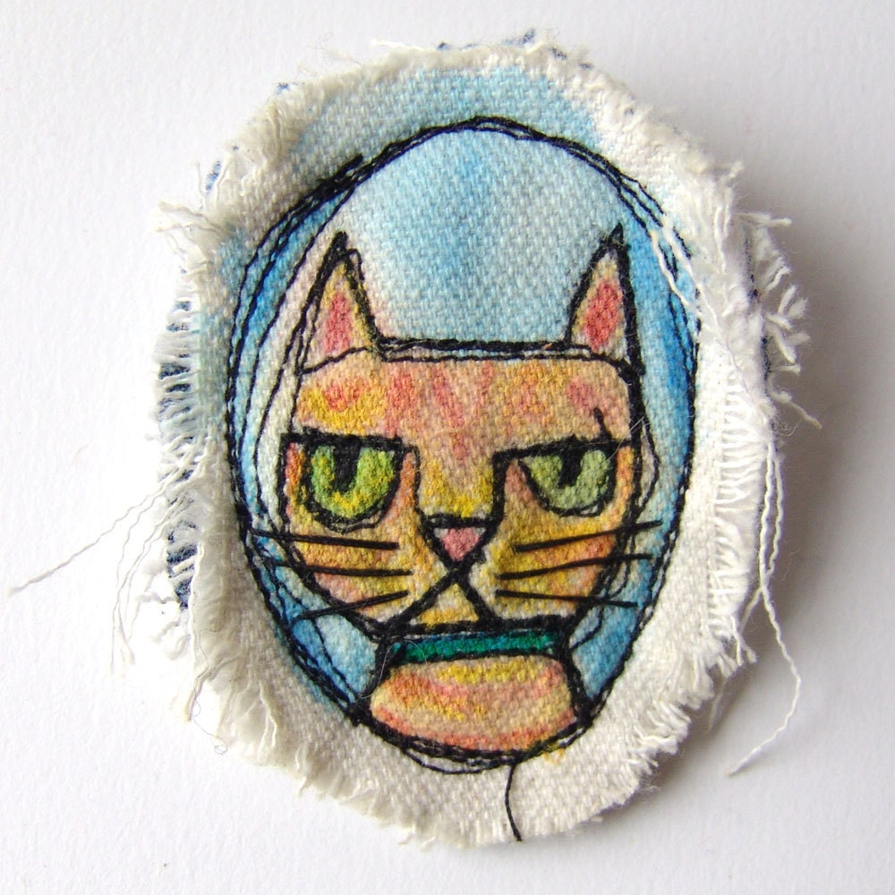 Ginger Kitty brooch, fiber art
