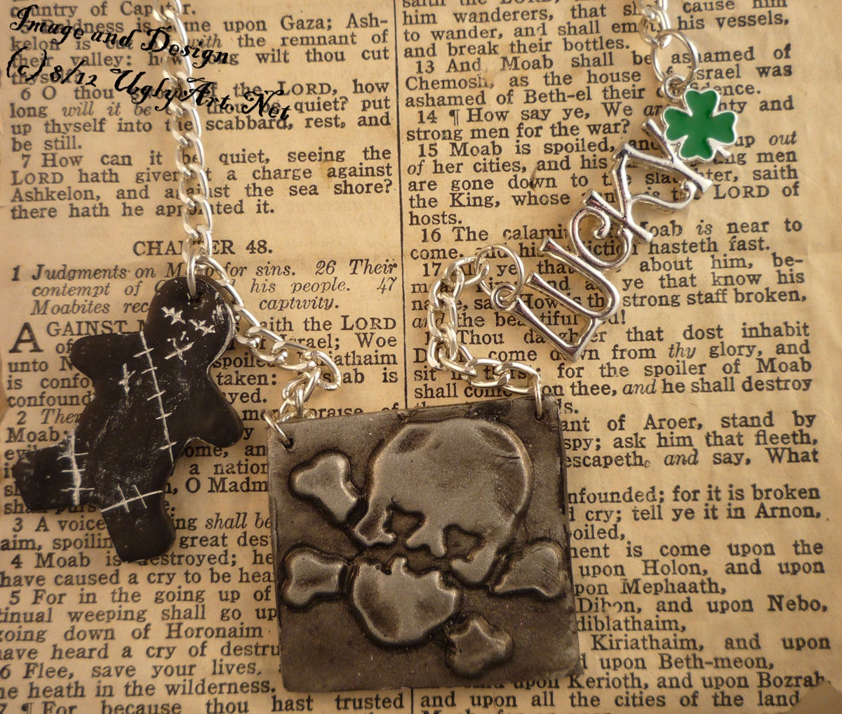 Lucky Skull and Voodoo Doll Necklace by Ugly Shyla
