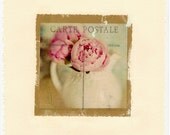 Fine Art Photography Inkjet Image Transfer Pink Peonies Carte Postale 8x8 Photo Modern Wall Decor, Office Decor