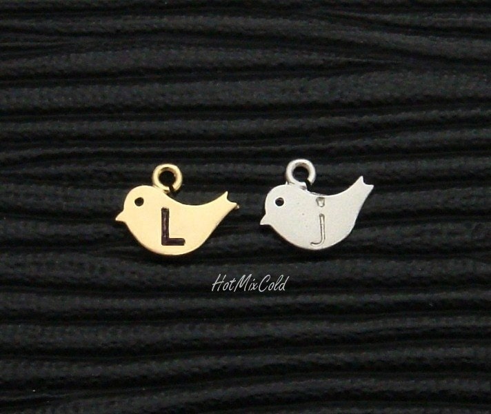 ADD a Charms, Tiny Baby Bird charm, Initial bird charm, Personalized Monogram baby bird charm, Gold or Silver for Necklace, Bracelet