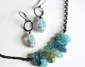 Kyanite and black brass necklace and earrings set