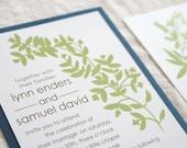 Herb wedding invitation set - stem green ink, dark blue paper and eco friendly too