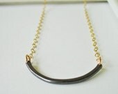 Mini Bar Necklace in Black and Gold FREE SHIPPING Mixed Metal Recycled Silver and 14K goldfill long legnth