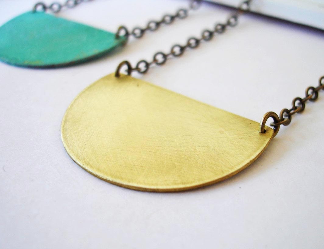 Simple Brass Geometric Half Circle Necklace FREE SHIPPING Handmade Tribal Chunky Art Deco Bold Fall Accessory