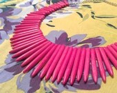 Hot Pink Spiked Howlite Collar Choker Necklace