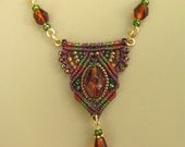 Macrame and Glass Bead Necklace -Pendant - Earth tones
