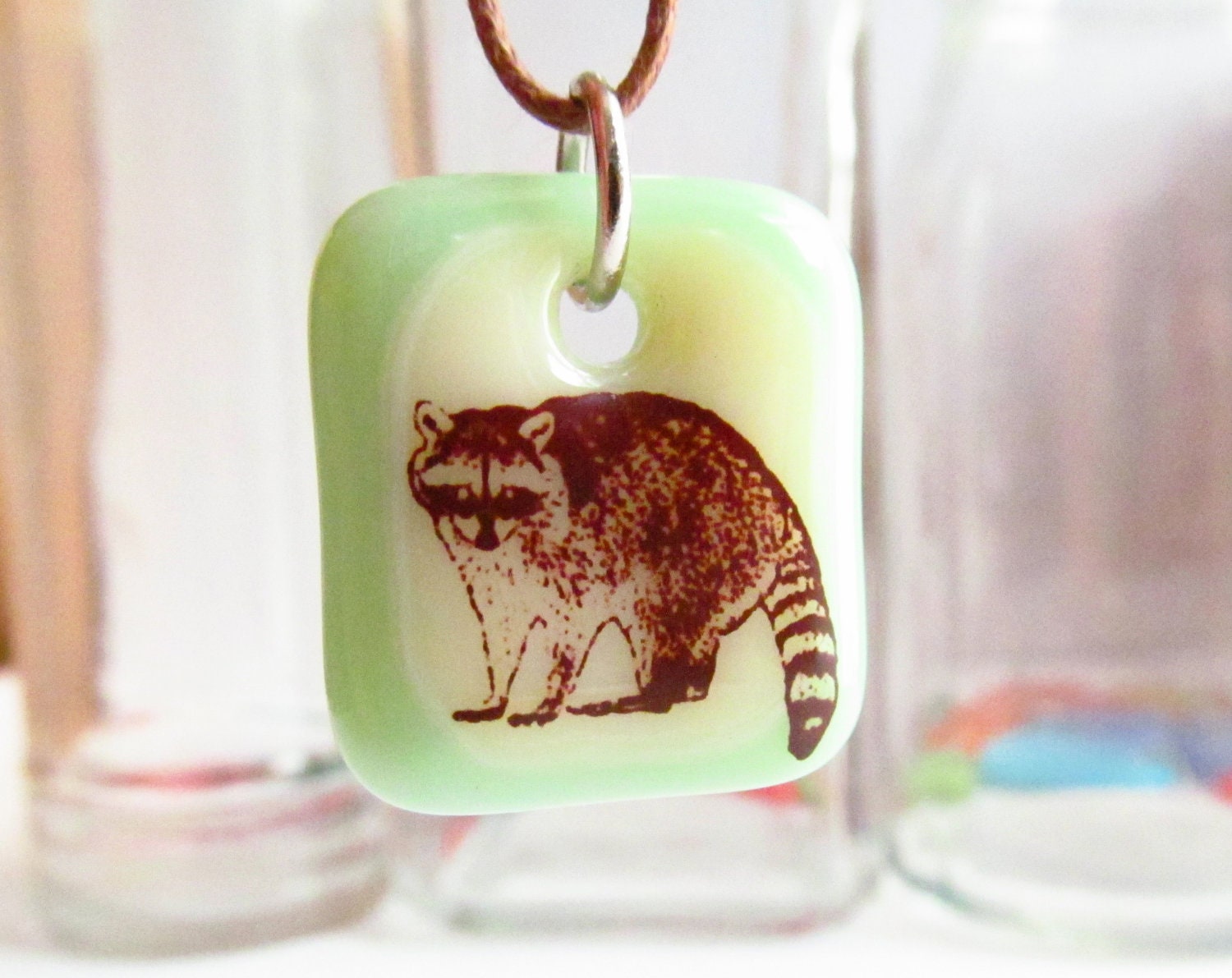 Raccoon Pendant. An Art Glass Jewelry Necklace. FUNDRAISER.