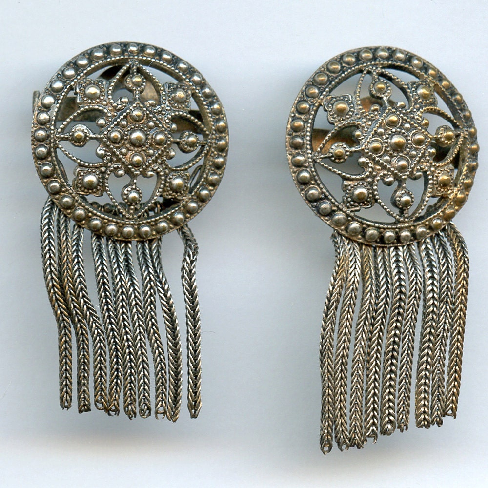 Art Deco Shoe Clips or Buckles with FRINGE Metal Vintage From FRANCE French 8138 qz
