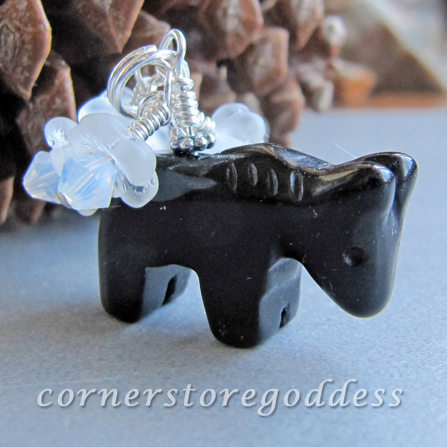 Black Jasper Blackstone Stallion Mare Horse Charm Zipper Pull by Cornerstoregoddess