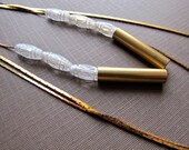 Chevron Necklace, Triple Strand Tribal Beaded Necklace Brass Chain Vintage Tube White Etched Strand Necklace Layered Necklace by Glamourpuss