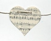 I heart music upcycled paper bunting - heart shaped