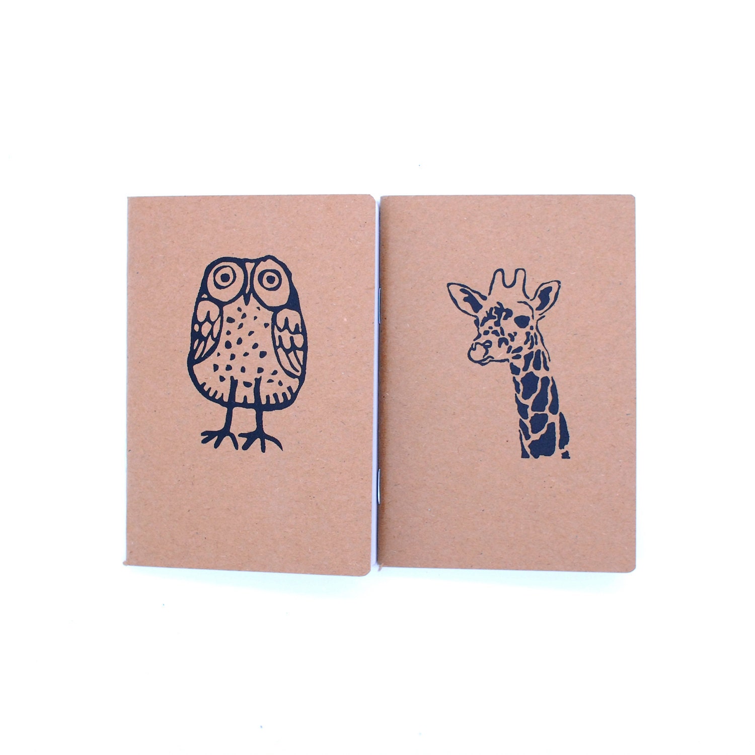 Owl & Giraffe - Screen-printed Kraft Pocketbooks