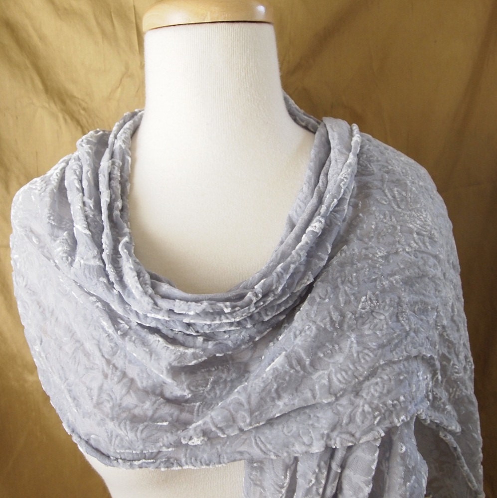 Pewter Silk Cut Velvet Scarf