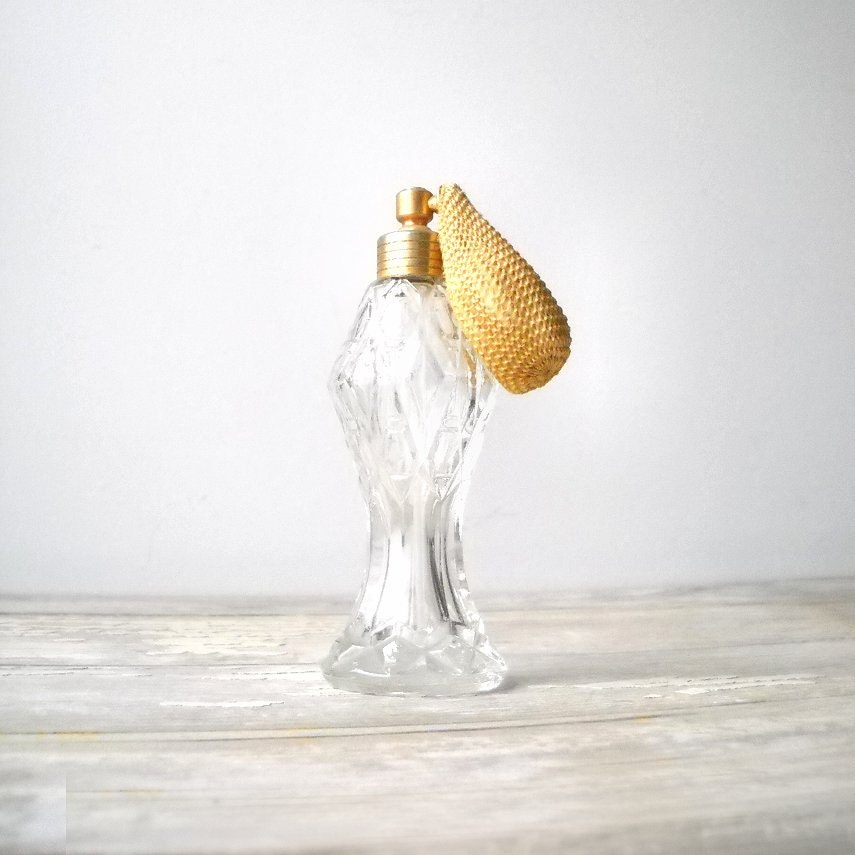 Perfume Atomizer Vintage Pressed Glass Bottle Clear Geometric