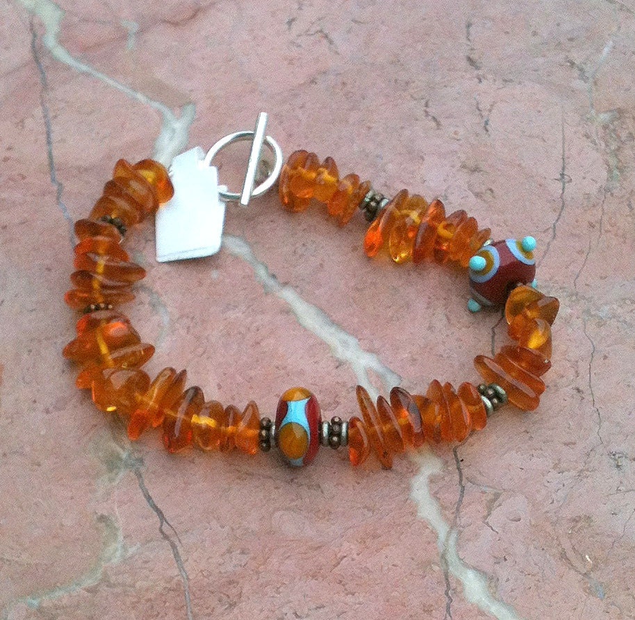 Amber and Lampwork Bracelet SRA CGGE