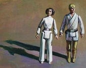 Vintage Star Wars Luke and Leia Action Figures Print of Original Painting 8x10
