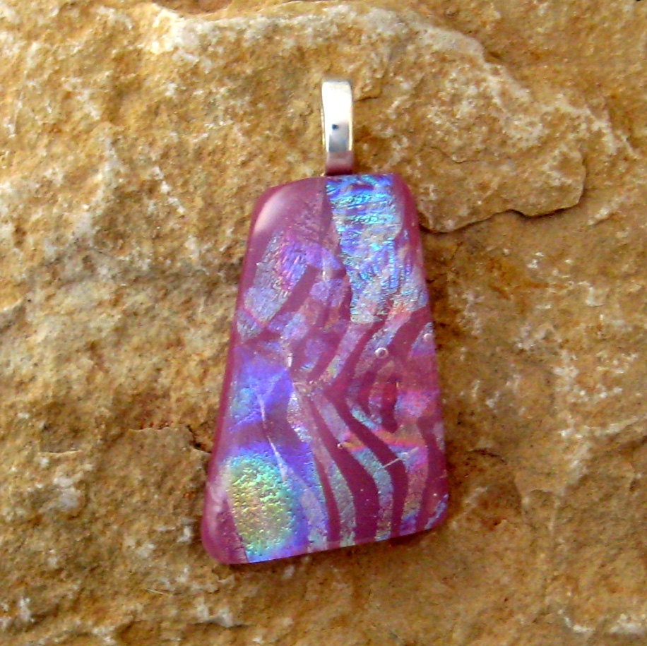 Dichroic Fused Glass Pendant, Dichroic Jewelry,  Small Fused Glass Pendant - Pink Glass Necklace