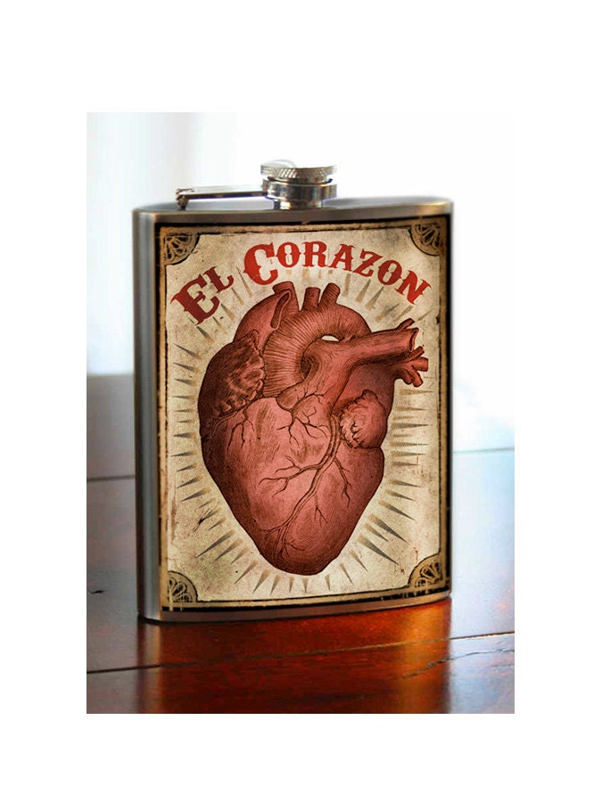 El Corazon - Heart - stainless steel flask - 8 oz.
