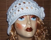 Adorable Handmade  Crochet Puff Stitch Cloche Hat "White"