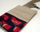 Wristlet / clutch / bag / purse Hummingbird - hand dyed / screenprinted linen