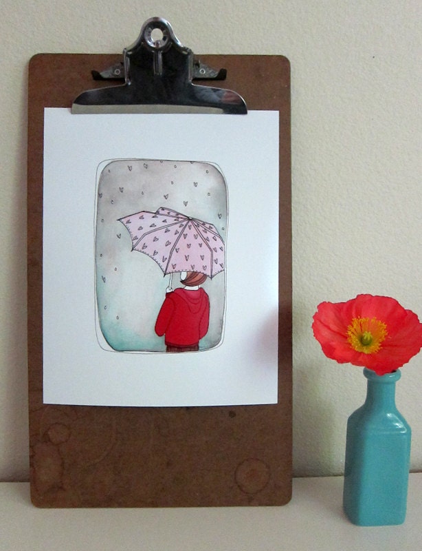 Portland Rain Umbrella illustration art print 8x10 - Who Needs Sunshine When I've Got You