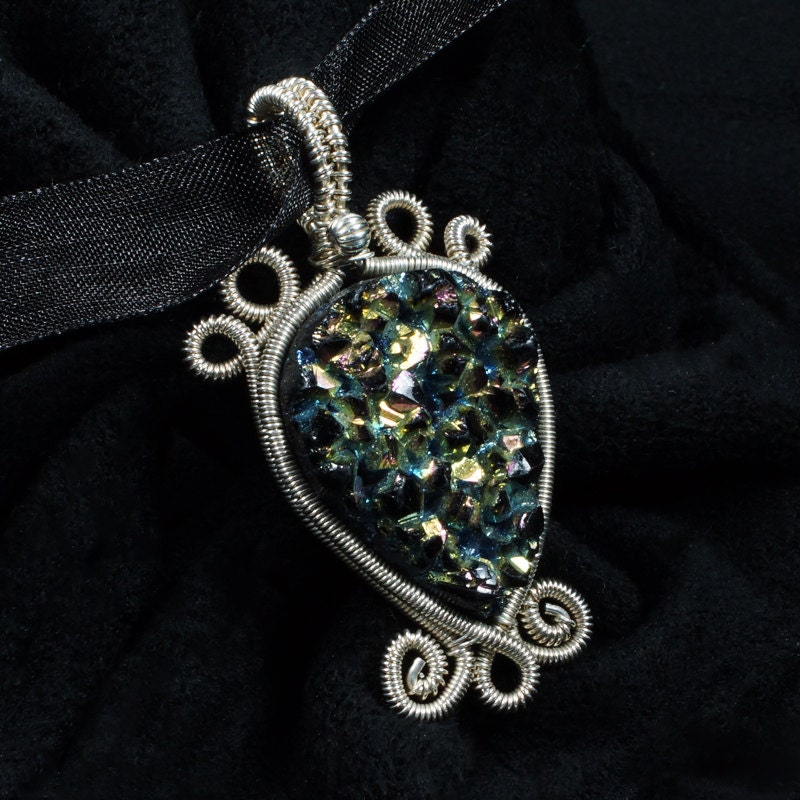 A Dragon's Tear - Sterling Silver and Druzy Stone Necklace