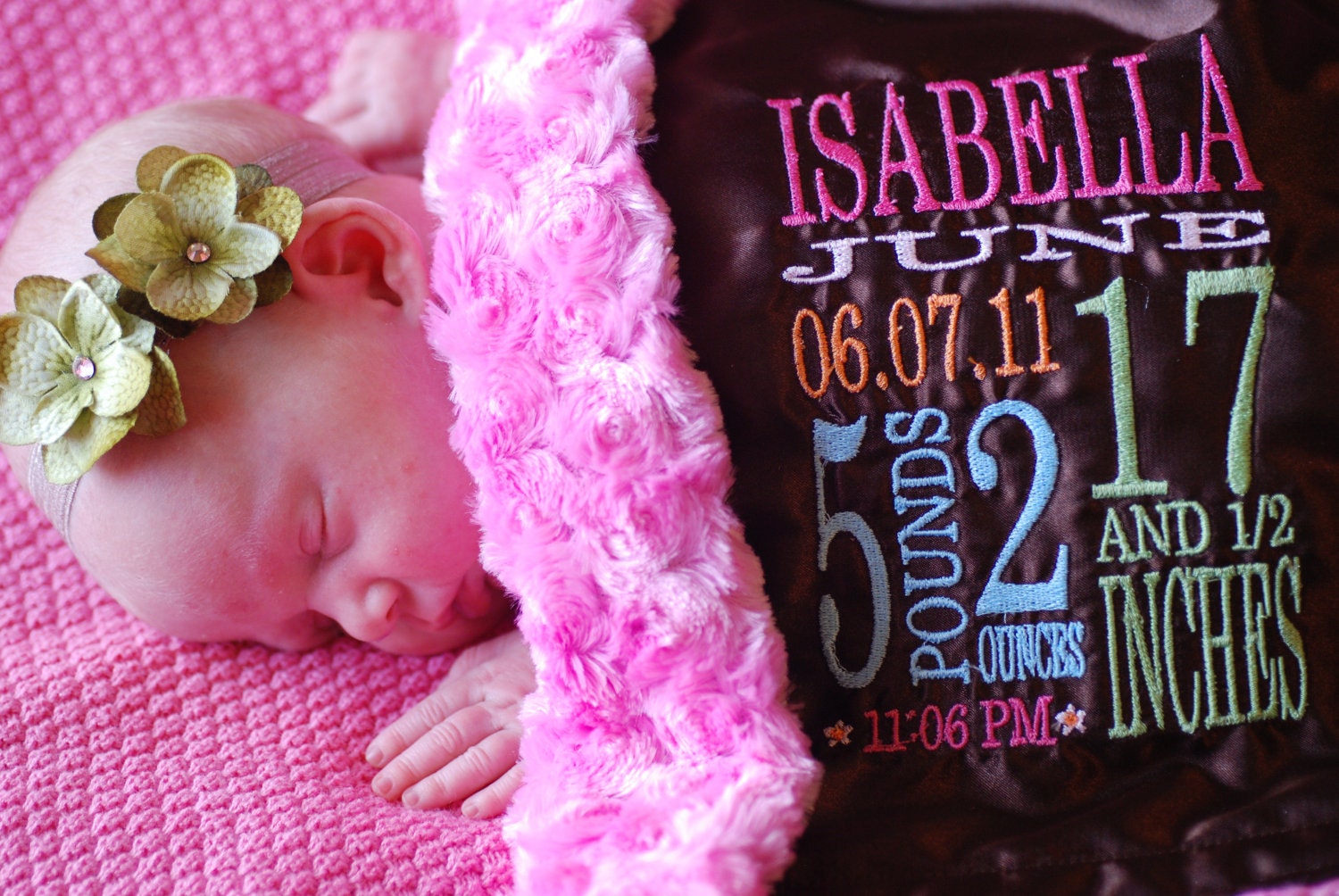 personalized Little Fluffy Blanket - minky satin birth stats embroidery newborn gift photo prop baby blanket lovie lovey monogram