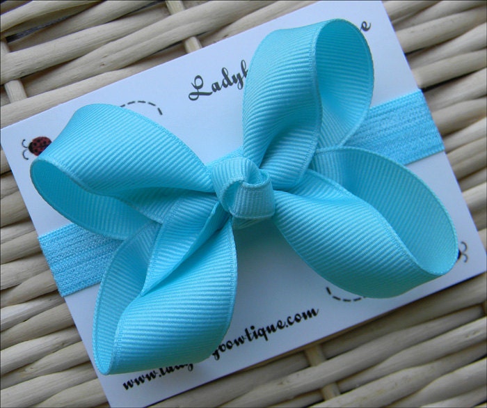 Infant Basic Portrait Hair Bow on a Soft Interchangeable Elastic Headband - Birds Egg Blue