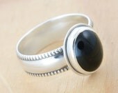 Film Noir Ring - Black Onyx with Milgrain, Handmade Sterling Silver, Any Size