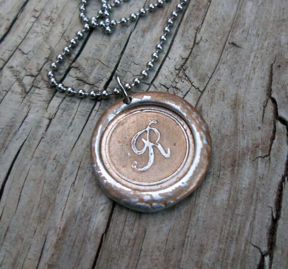 Custom Wax Seal Initial Necklace in Gold Dust