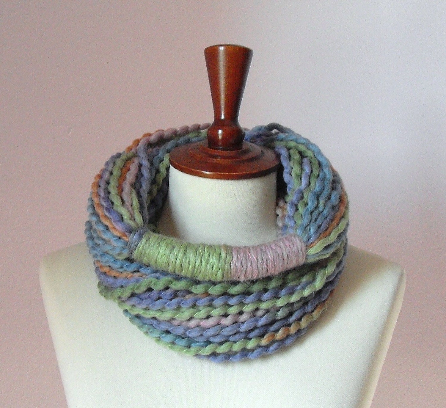 Infinity Scarf Green Pink Green Blue Rusty Orange - Chunky - Accessories - Pastel Colors - MINI LOOP SCARF